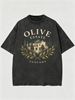 Summer New Washed Short-sleeved T-shirt, Men's Retro Olive Estate Tuscany Print Youth Loose Casual Street Tee_viptrois.com
