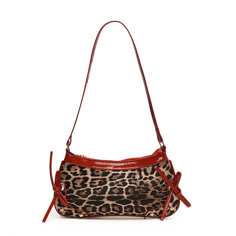Women's Shoulder Bags Leopard Print Retro Bow Fashion Pu Fashion Trend And Individuality Single-shoulder Underarm Bag_viptrois.com