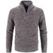 "Unisex Fleece-Lined Cardigan – Minimalist Stand Collar Knit Sweater With Ribbed Hem"_viptrois.com