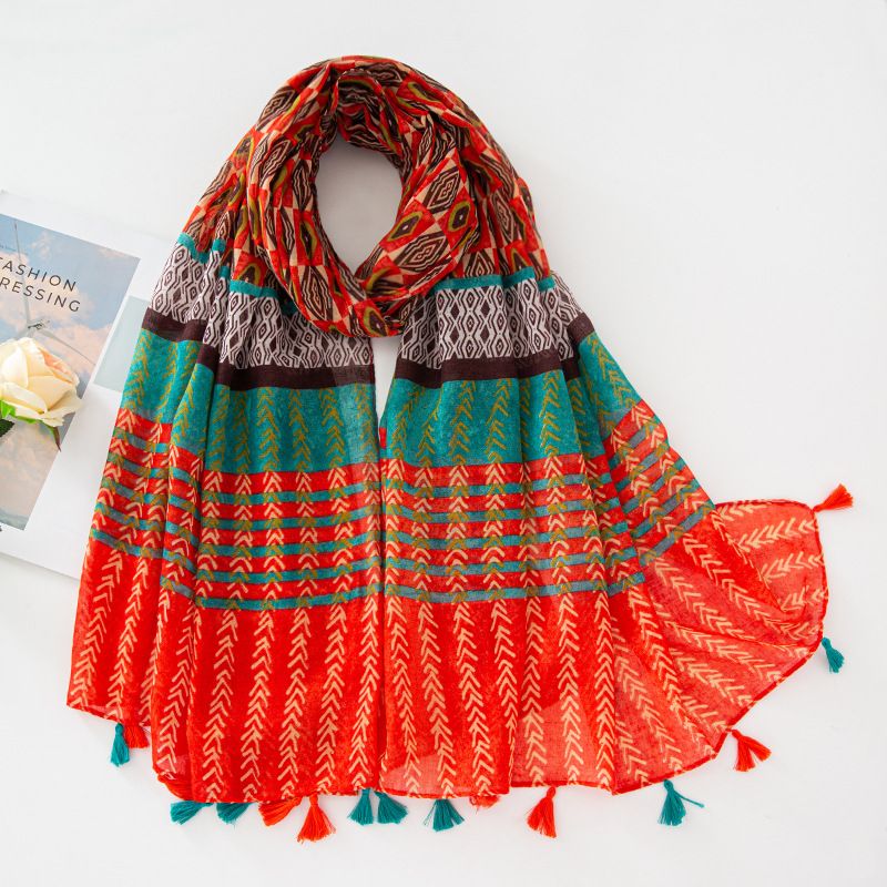 Unisex Scarf Ethnic style silk scarf travel wear patchwork women's sun protection shawl wrap headscarf_viptrois.com