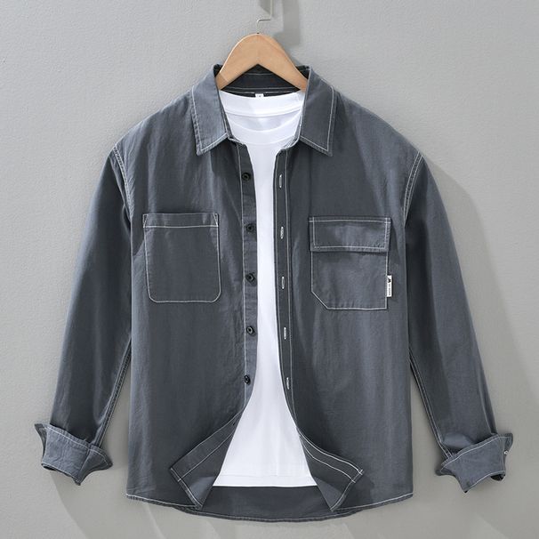 Fresh, Fashionable, Personalized, Contrasting Thread Cotton Long Sleeved Shirt For Men's Spring And Autumn Youth Loose Top_viptrois.com