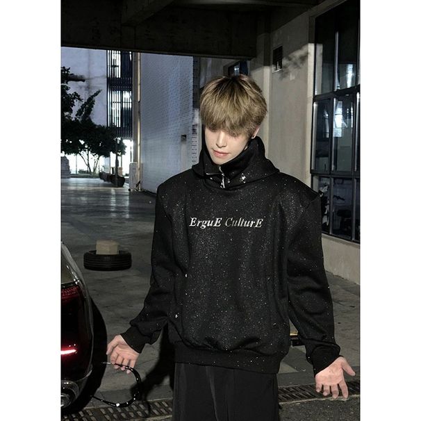 Man's Sky Star Deconstruction Hoodie Double layer High Collar Metal Button Folded Top Men's Coat_viptrois.com