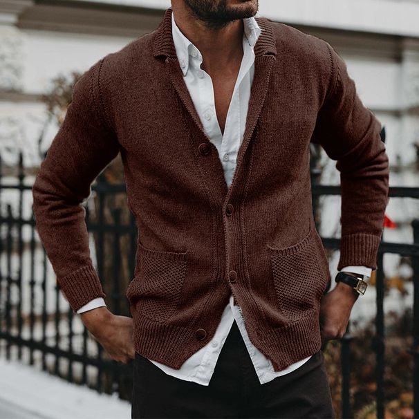 Loom 2024 Autumn Winter New Solid Color V-Neck Long Sleeve Pocket Knitted Cardigan Sweater Jacket For Men_viptrois.com