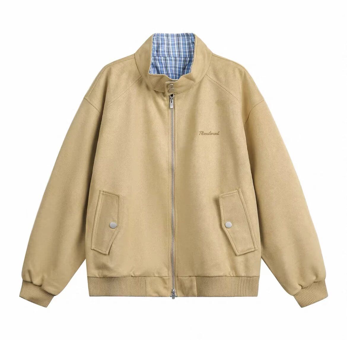 Unisex Vintage Baseball Jacket – Suede & Plaid Patchwork Lapel (S-2XL, 3 Colors) – Retro Loose Fit Coat For Autumn_viptrois.com