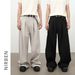 Nirben Men's Classic Wide Leg Straight Pants Solid Color Double Pleats a Line Loose Fit Versatile Casual Trousers_viptrois.com