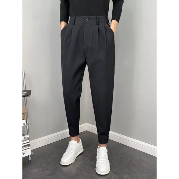 Men's Clothing Spring And Autumn Drapey Skinny Trousers Trendy Slim Fit Nine Point Casual Trousers Solid Color All Match Straight Suit Trousers_viptrois.com