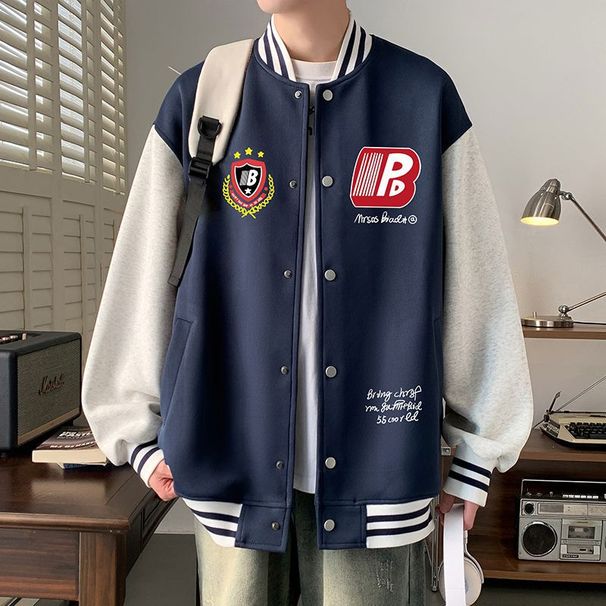 Plus Size Casual Cardigan Sweatshirt For Men, Spring And Autumn New Style, Patchwork Men's Top, Oversize Stand Collar_viptrois.com
