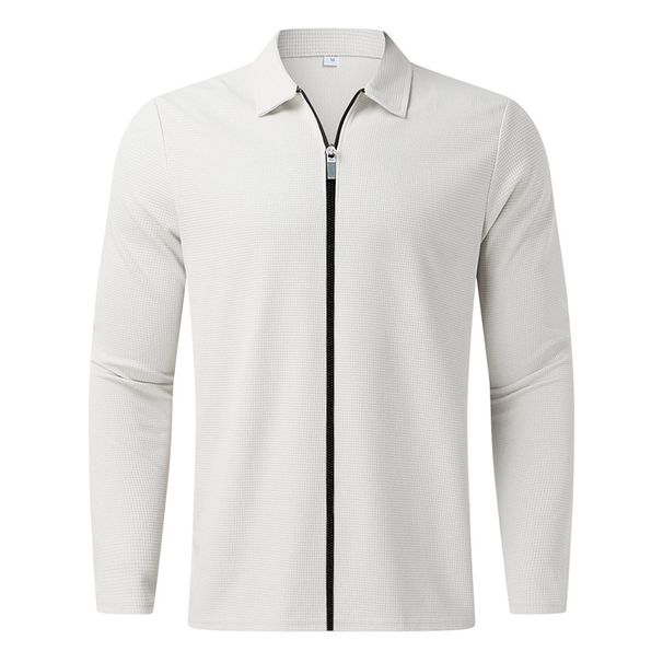 2023 Cardigan Men Autumn New Zipper Coat Casual Men's Long Sleeve Turn-down Collar Waffle Jacket_viptrois.com