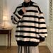 New versatile and simple striped semi high neck sweater for men in autumn and winter, thick inner knit sweater_viptrois.com