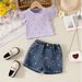 Mother & Kids New Autumn Style Girl's Long-sleeved Round Neck Waist Top And Jeans Two-piece Set_viptrois.com