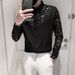New Personalized Sequined Glittering Long-sleeved Shirt, Men's Mid-sleeved Black Shirt_viptrois.com