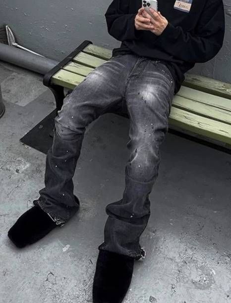 Men's Clothing Far Archive Vintage Machete Old Flared Washed Ink Splashed Edge Damaged Whisker Jeans_viptrois.com