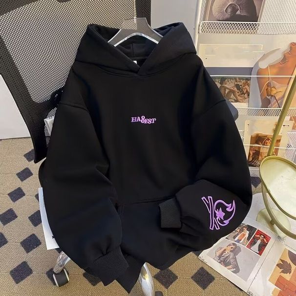 Men's Vintage Hooded Sweatshirt – Heavyweight 280GSM American Retro Streetwear, Unisex Oversized Fit (Black/White) – Y2K Hip-Hop Style Essential_viptrois.com