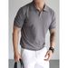 Men's V-Neck Polo Knit Short Sleeve Shirts, Notch Collar British Business Ice Silk Summer T-Shirt Tops_viptrois.com