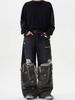 Men's Clothing High Street Stitching Camouflage Jeans Men's Two Piece Distressed Washed Hip Hop Trend Personality Straight Trousers_viptrois.com