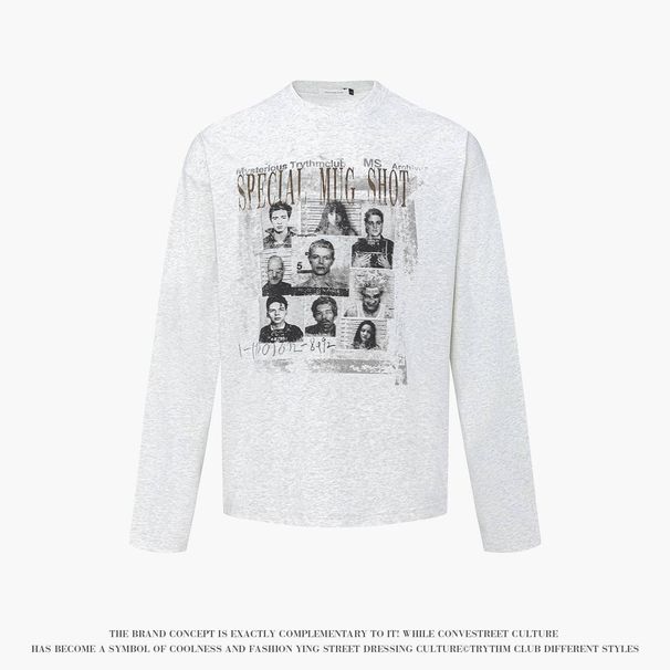 Men's Clothing Letter Jacquard Wanted Poster Print Long Sleeved T Shirt Men's And Women's Phone Number New Gray Sweatshirt_viptrois.com