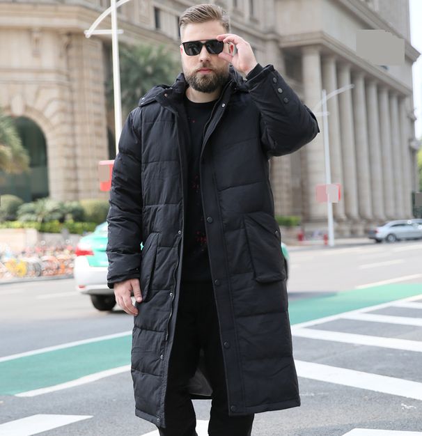 Men's 【XL--10XL】Long Over The Knee Down Coat, Men's White Duck Down Warm Jacket, Thickened Winter Casual Outer Cold Proof Clothing_viptrois.com