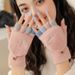 Winter Warm Half Finger Flip Knitted Gloves For Boys And Girls Students Rainbow Writing Cute Gloves_viptrois.com