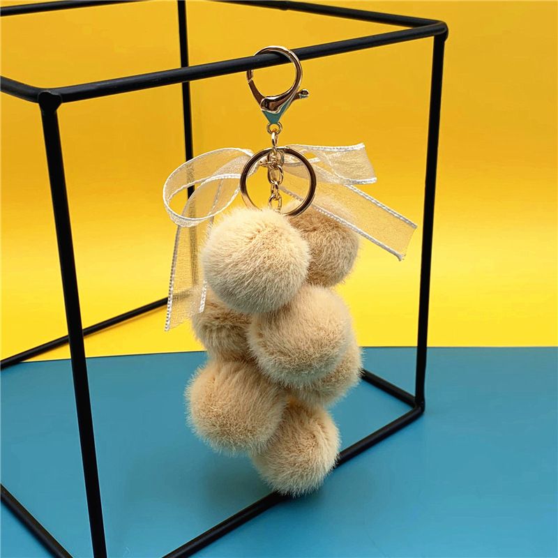 Bag Charm Creative Grape Fruit Keychain Cute Bag Plush Pendant Lace Bow Hair Ball Car Key Chain Ornaments_viptrois.com