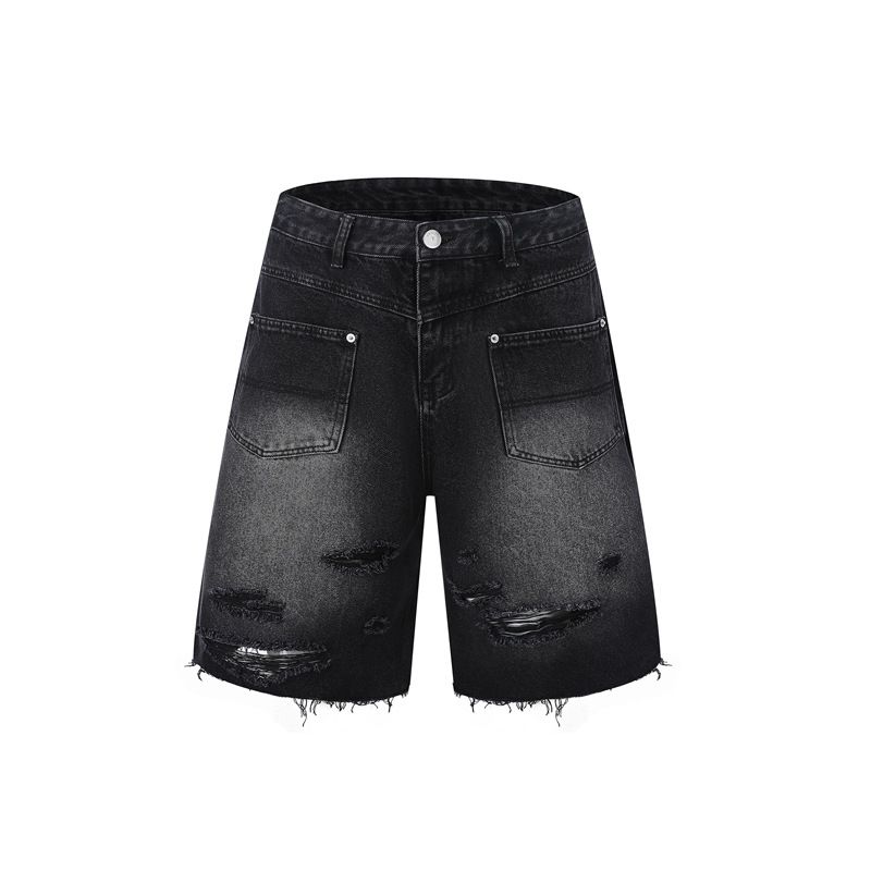 Men's Clothing Retro Raw Edge Distressed Ripped Denim Zippered Jeans Trendy Loose Casual Versatile Workwear Men And Women Suits_viptrois.com