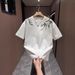 Summer Floral Letter Embroidery Crew Neck T-Shirt For Men Short Sleeve Loose Fit Casual Versatile Couple Style Top_viptrois.com