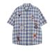 American Retro Sho-sleeve For Men, Summer Thin Loose Embroidered With A Stylish Design, Plaid Couple's Half-sleeve_viptrois.com