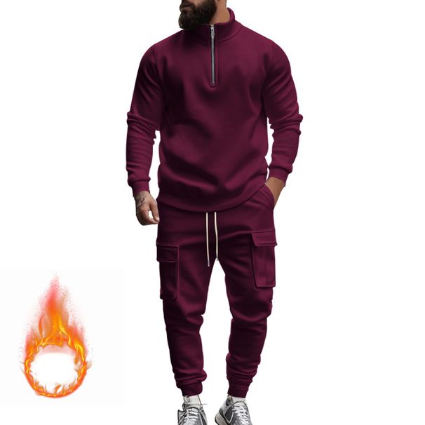 Men's Fleece-Lined Quarter-Zip Sweatshirt Set - Slim Fit Thermal Jogger Outfit For Fall & Winter_viptrois.com