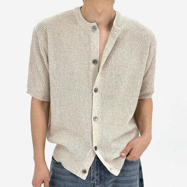 Men's Clothing Spring And Summer New Knitted Button Down Shirt Tops Breathable Casual Temperament Tops_viptrois.com