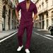 Men's Relaxed Fit Summer Two-Piece Set – Drop Shoulder V-Neck T-Shirt & Casual Pants – Breathable Loungewear & Streetwear_viptrois.com