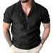 Men's New Summer Solid Color Polo Shirt Short Sleeve Zipper Polo Shirt T-shirt Tops_viptrois.com
