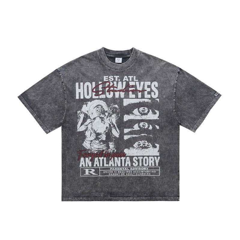 T-shirt Lawfoo Red Washed American Style Trendy Brand With Large Print_viptrois.com