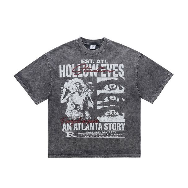 T-shirt Lawfoo Red Washed American Style Trendy Brand With Large Print_viptrois.com