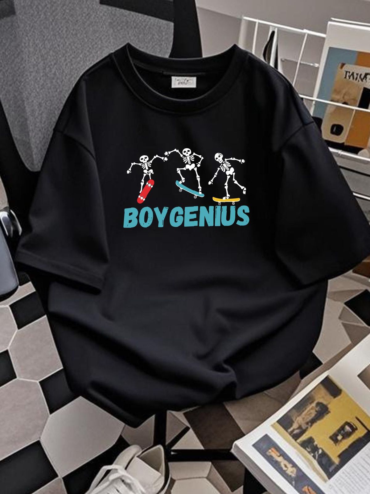 Boygenius Band Skeleton Heavy Cotton Black Full Size Unisex Tee Shirt KK483 Versatile Stretched Casual Designer Clothes Top For Everyday Wear_viptrois.com
