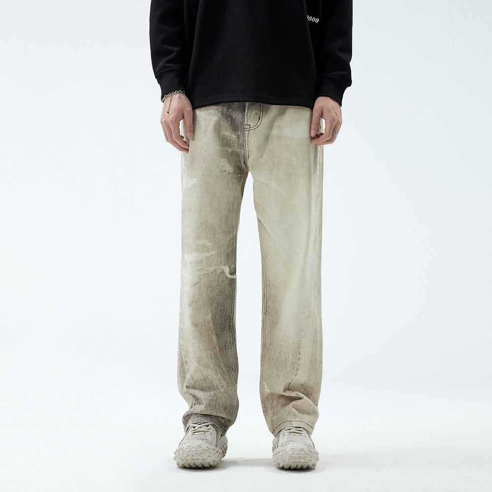 High Street Digital Print Jeans Rock Retro Hippie Straight Leg Fashion Street Mop Pants_viptrois.com
