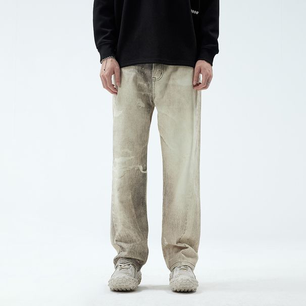 High Street Digital Print Jeans Rock Retro Hippie Straight Leg Fashion Street Mop Pants_viptrois.com