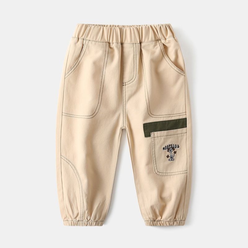 2025 New Children's Pants Wholesale Boys' Pants Baby Handsome Embroidery Striped Casual Pants Cuffed Single Pants_viptrois.com