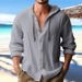 2025 New Spring/summer Hooded T-shirt Solid Color Cotton Linen Men's Casual Long Sleeved Top_viptrois.com