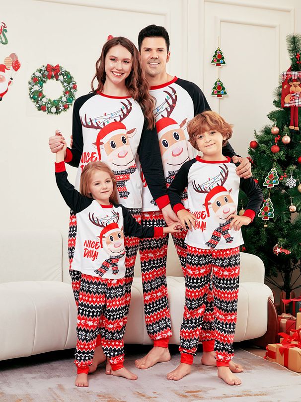 Christmas deer letter stripes Christmas family dress printed home wear pajamas_viptrois.com