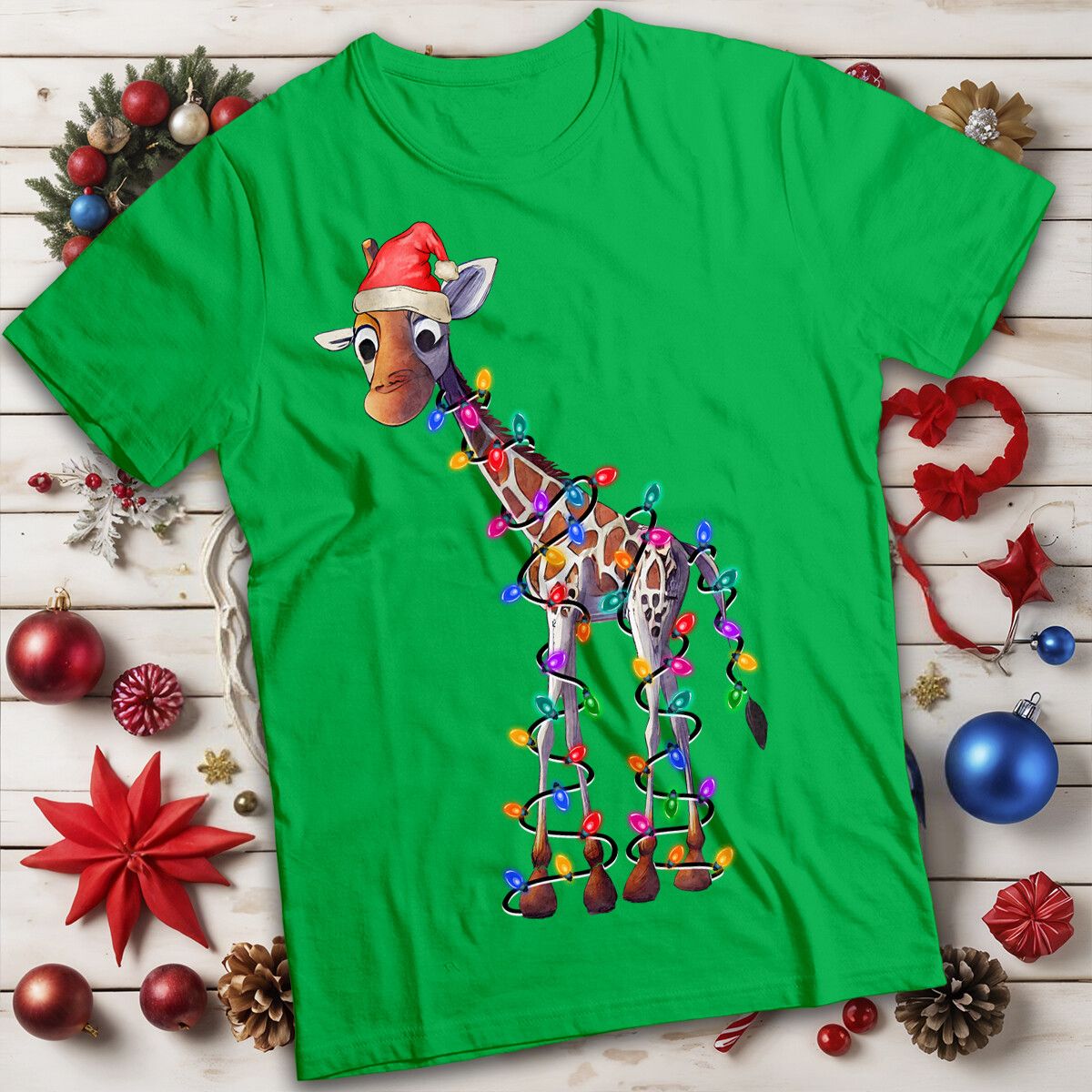 Giraffe Christmas T-Shirt Mens Womens Tees Tops Funny Ugly Mens And Womens Tee #MC_viptrois.com