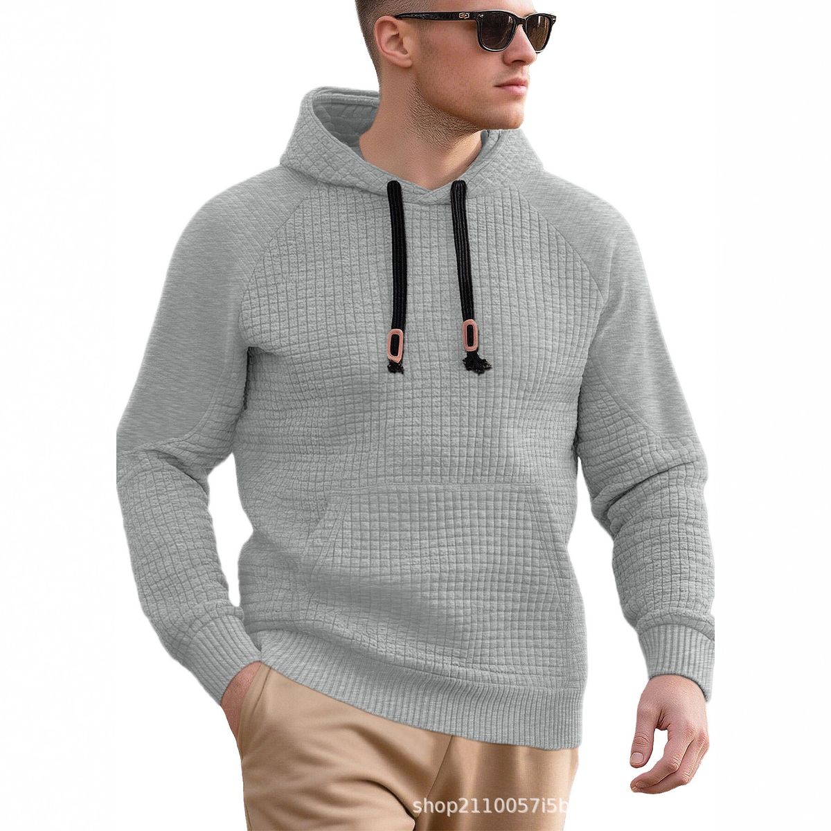 Men's Clothing Foreign Trade New European Size Men's Casual Pullover Jacquard Sweatshirt Plaid Hooded Large Pocket Sweatshirt_viptrois.com