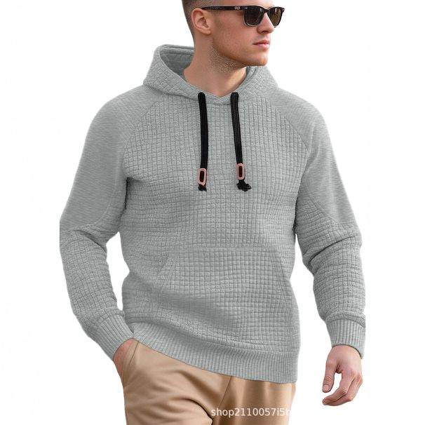 Men's Clothing Foreign Trade New European Size Men's Casual Pullover Jacquard Sweatshirt Plaid Hooded Large Pocket Sweatshirt_viptrois.com