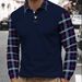 Pulse Cross-Border European And American Foreign Trade Hot-Selling Plaid Patchwork Printed Half-Zip Polo Shirt Men's_viptrois.com