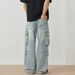 Men's Clothing & Archer0603 & American Streetwear High Street Washed Patchwork Straight Leg Loose Fit Jeans Men's Distressed Multi Pocket Pants_viptrois.com