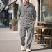Cross-Border European And American Casual Sports Lapel Cardigan Long Sleeve Two-Piece Set Men's Loose Corduroy_viptrois.com