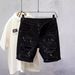 Men's Clothing Summer Thin Style Cat Whisker Ripped Personality Ink Splash Slim Fit Skinny Feet Cool Shorts_viptrois.com