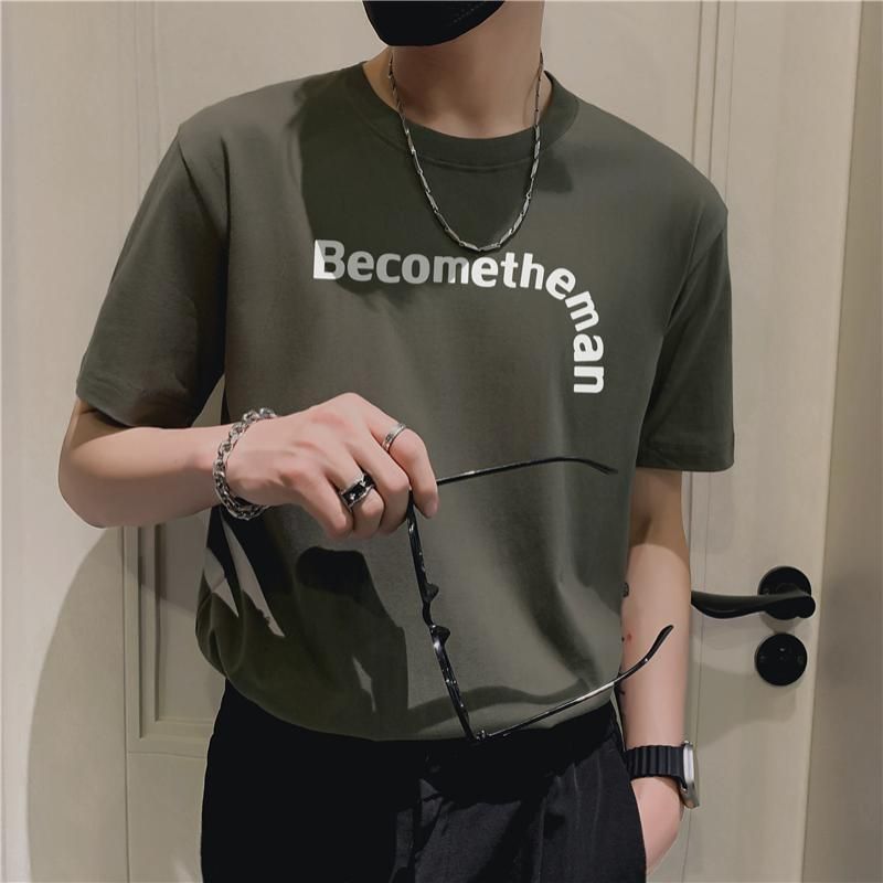 Black Short Sleeve T-Shirt Men's Summer Casual Five-Sleeve Crew Neck Printed Men's Trendy Versatile Top T-Shirt_viptrois.com