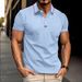 Men's Clothing Men's Casual Short Sleeve Shirt With Placket Stripes & Button Front - Breathable Polyester Blend, Relaxed Fit, Solid Colors For Summer_viptrois.com