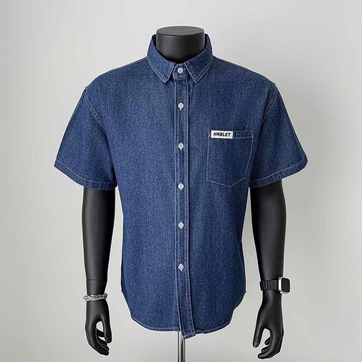 Men's Clothing Summer Thin Workwear Retro Light Blue Casual Short Sleeved Soft Denim Shirt High End Trendy Tops_viptrois.com