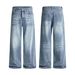 Men's Clothing & Archer0603 & American High Street Retro Whiskered Washed Vintage Blue A Line Loose Straight Leg Jeans For Men And Women_viptrois.com