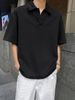 Men's Clothing Men's Summer Textured Heavyweight Shirt Simple Loose Fit Turn Down Collar Casual Solid Color T-Shirt_viptrois.com